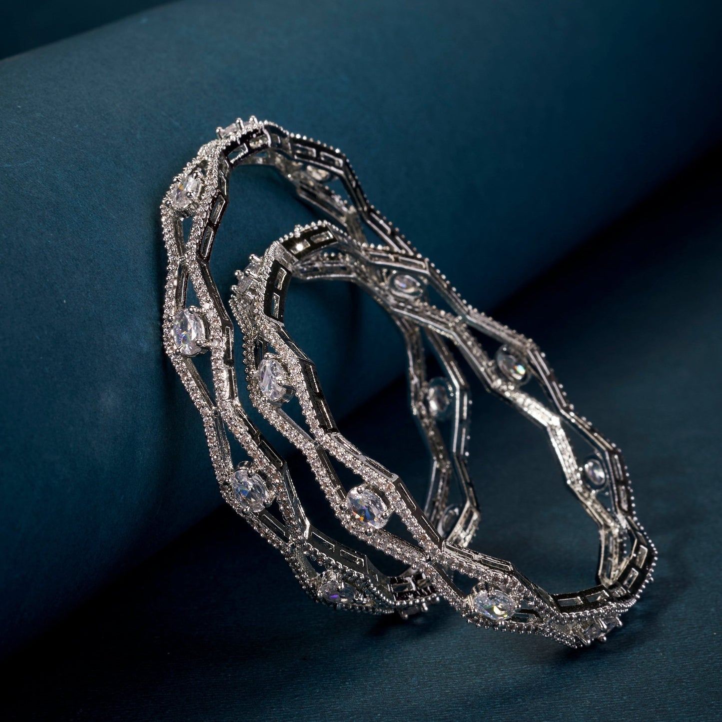 Bangles - Opaline Grove Rhodium Bangles - Opal Touch