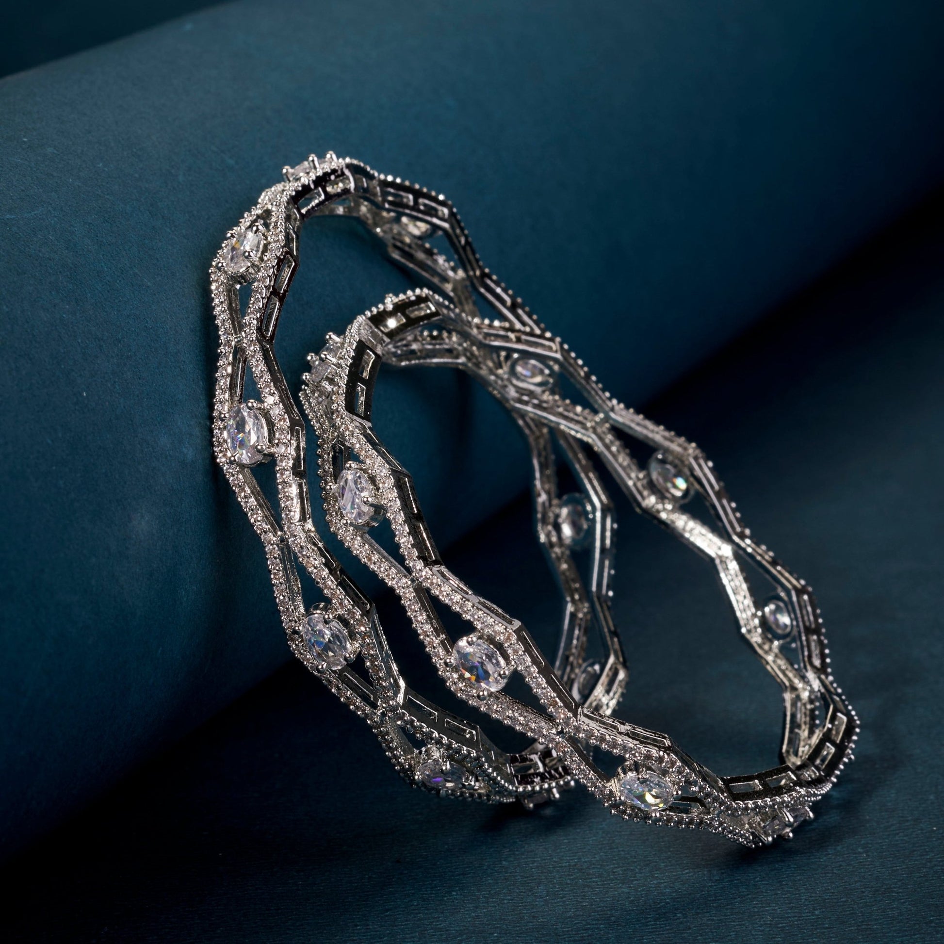 Bangles - Opaline Grove Rhodium Bangles - Opal Touch