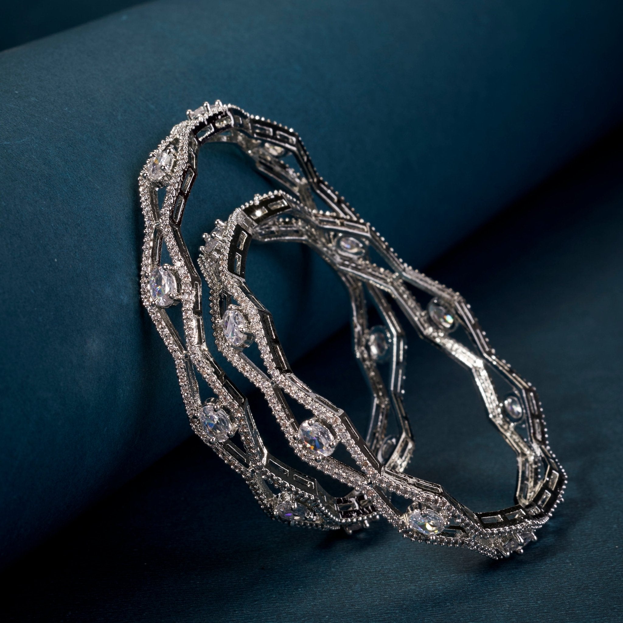 Bangles - Opaline Grove Rhodium Bangles - Opal Touch