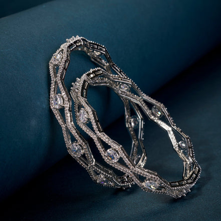 Bangles - Opaline Grove Rhodium Bangles - Opal Touch