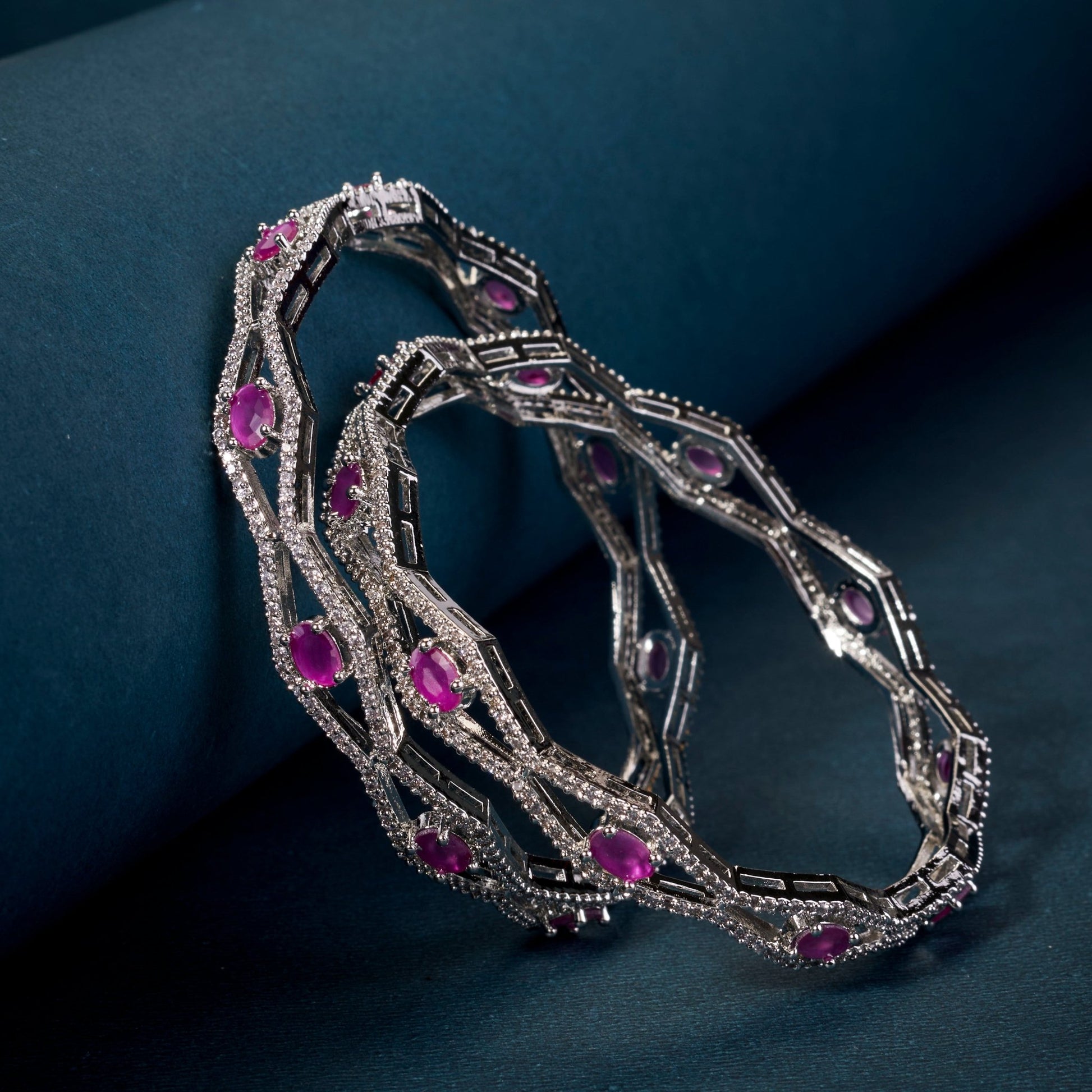 Bangles - Opaline Grove Rhodium Bangles - Opal Touch