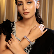 Opulent Cubic Zirconia Statement Rhodium Plated Bangles Set (Pack of 2) - Opal Touch