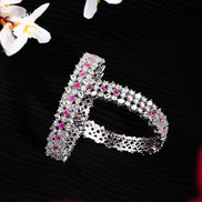Opulent Cubic Zirconia Statement Rhodium Plated Bangles Set (Pack of 2) - Opal Touch