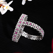 Opulent Cubic Zirconia Statement Rhodium Plated Bangles Set (Pack of 2) - Opal Touch