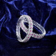 Opulent Cubic Zirconia Statement Rhodium Plated Bangles Set (Pack of 2) - Opal Touch