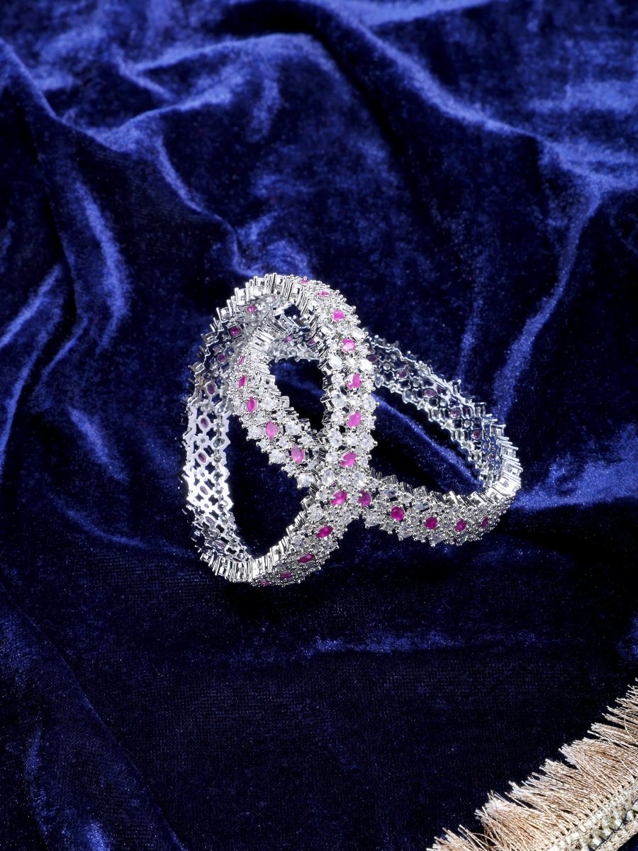 Opulent Cubic Zirconia Statement Rhodium Plated Bangles Set (Pack of 2) - Opal Touch