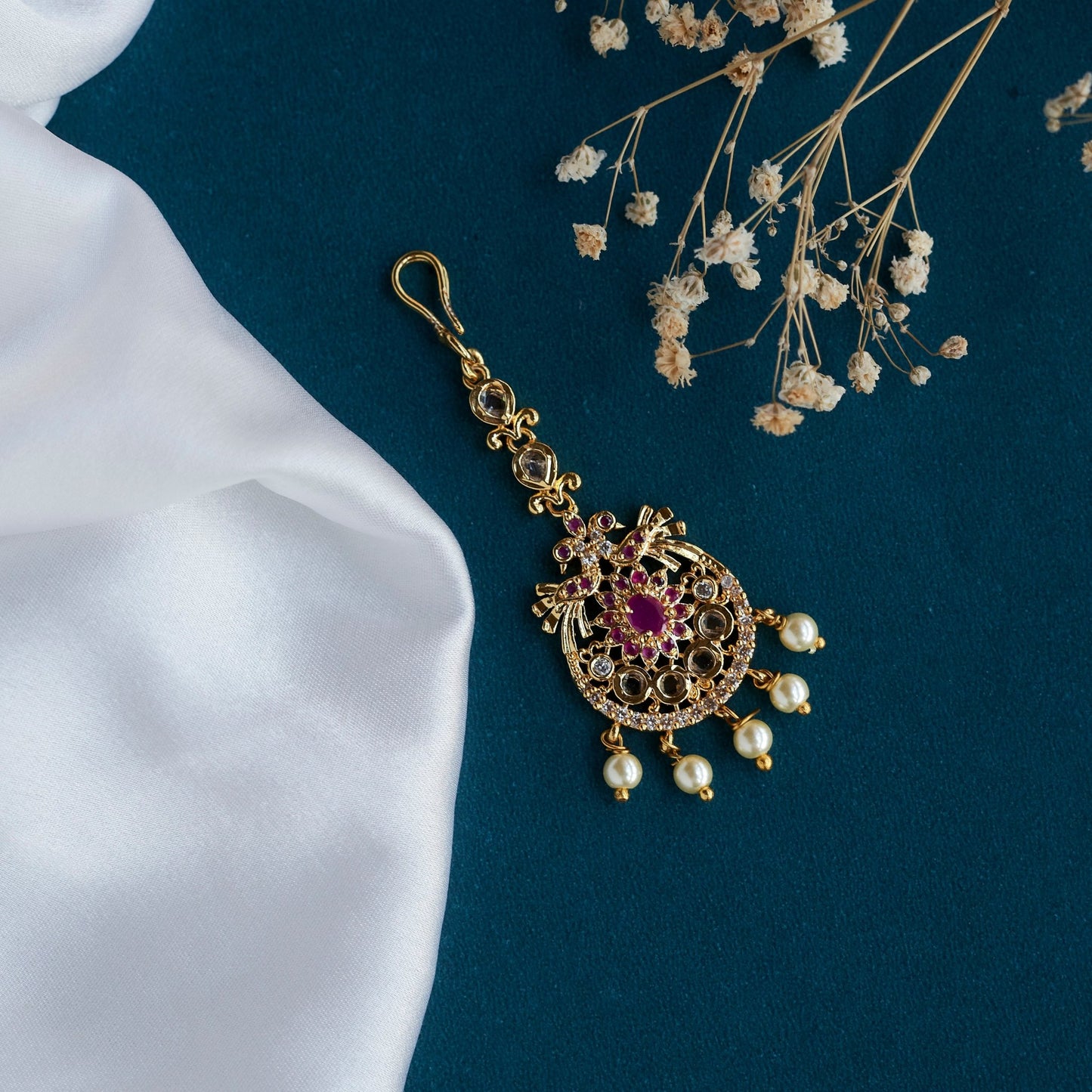 Tika - Opulent Pink Sapphire Maang Tika - Opal Touch