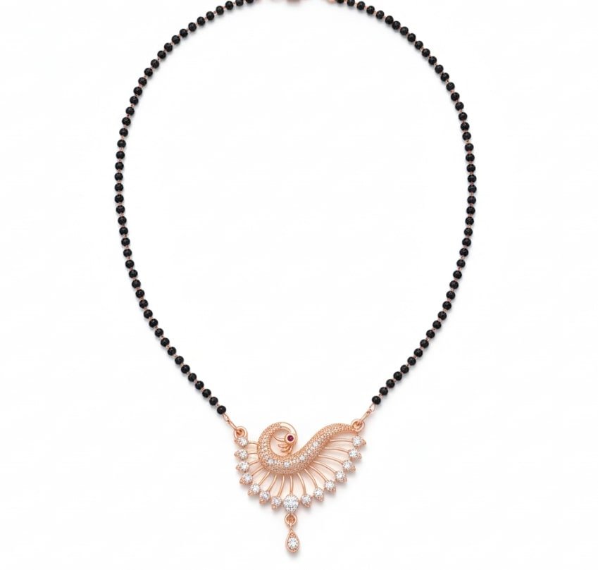 Opulent Rose Gold Feather Mangalsutra - Opal Touch