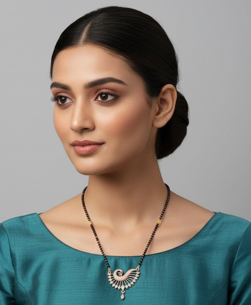 Opulent Rose Gold Feather Mangalsutra - Opal Touch