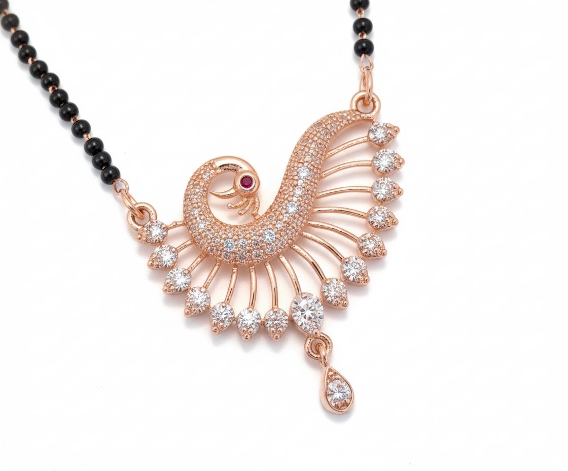 Opulent Rose Gold Feather Mangalsutra - Opal Touch
