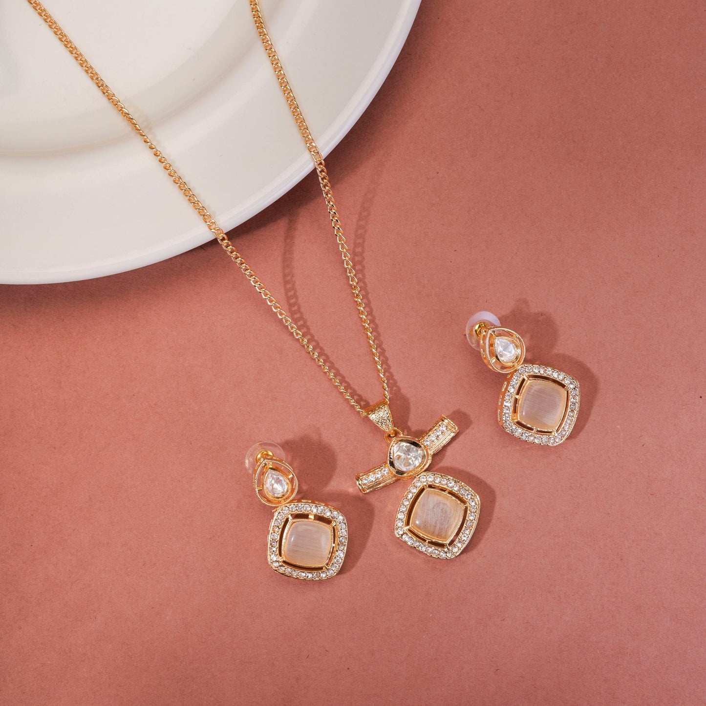 Locket Set - Ornate Elegance Gold Plated Locket Set - Opal Touch