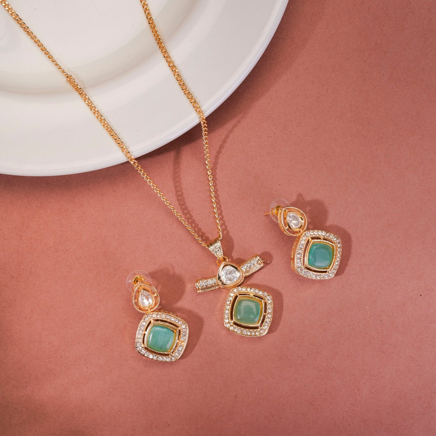 Locket Set - Ornate Elegance Gold Plated Locket Set - Opal Touch