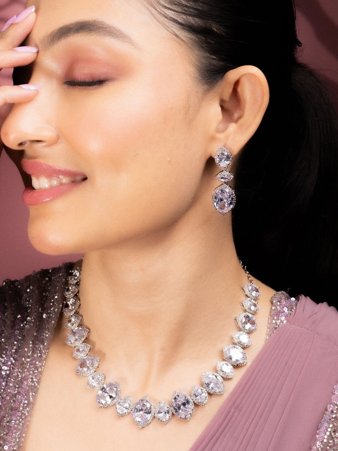 Necklace - Oval Cut CZ Necklace Set - Opal Touch