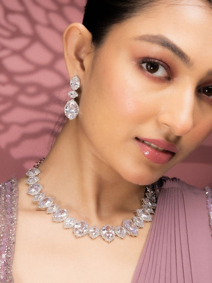 Necklace - Oval Cut CZ Necklace Set - Opal Touch