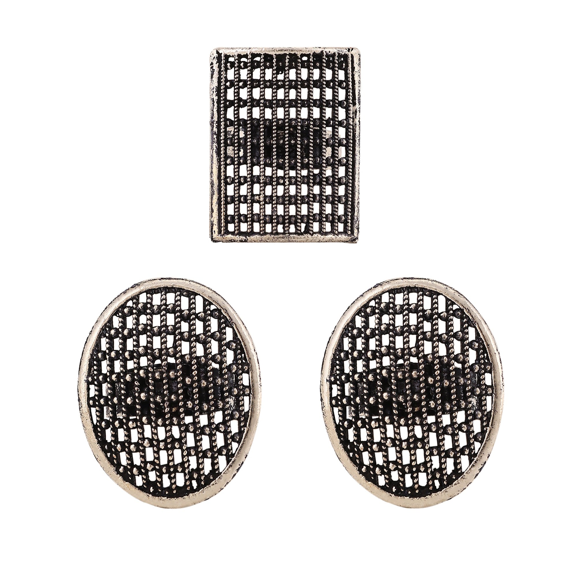 Opal Touch - Oxidized Adjustable 3 Rings Combo - Ring