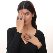 Opal Touch - Oxidized Adjustable 3 Rings Combo - Ring