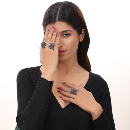 Opal Touch - Oxidized Adjustable 3 Rings Combo - Ring