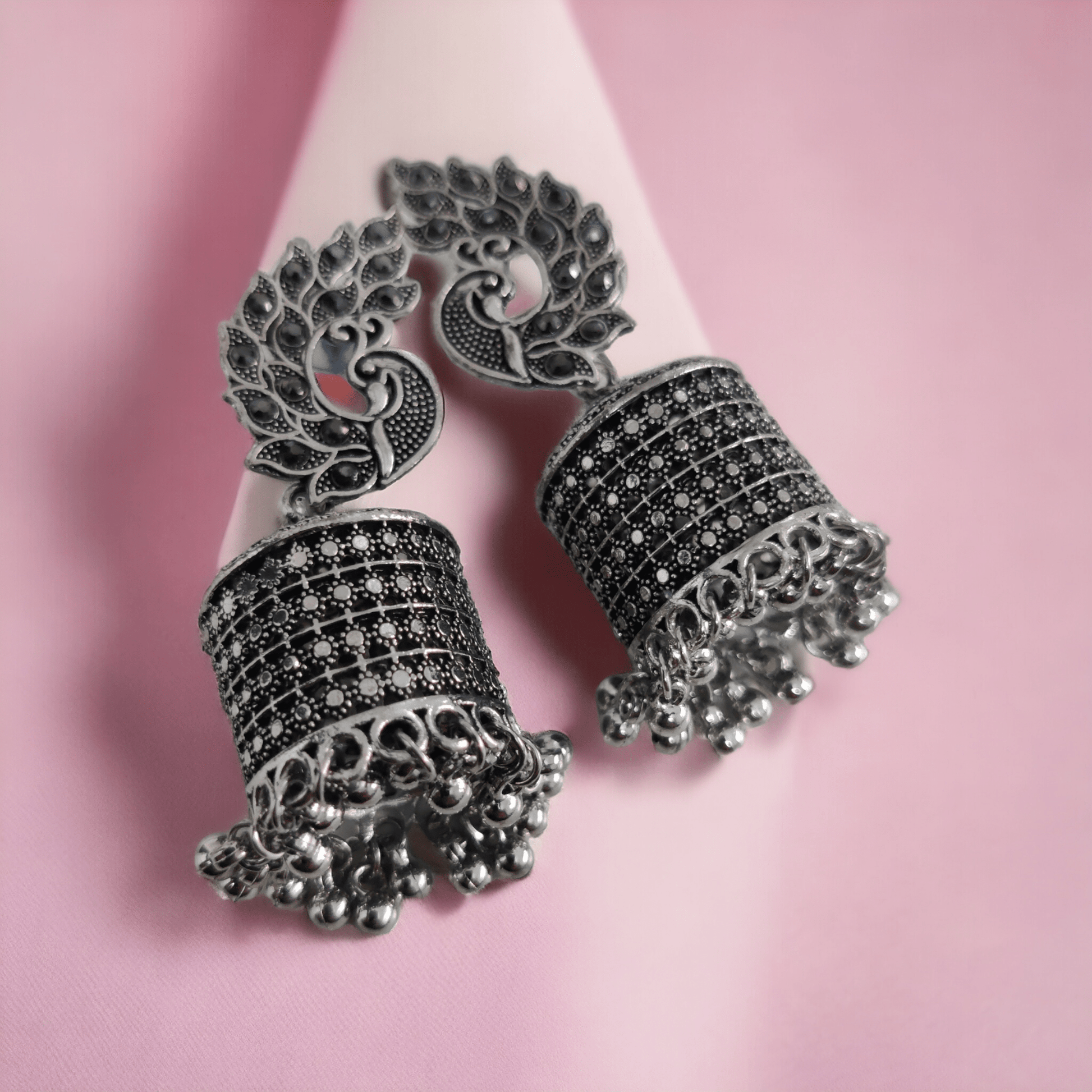 Opal Touch - Oxidized Peacock Jhumka - Jhumka