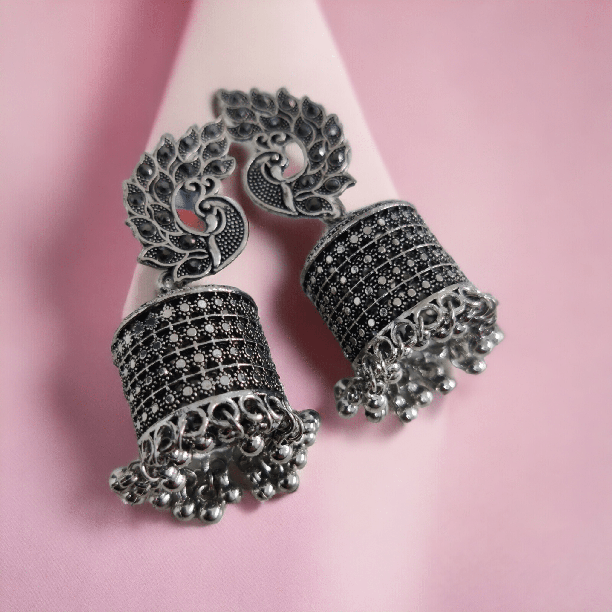 Opal Touch - Oxidized Peacock Jhumka - Jhumka