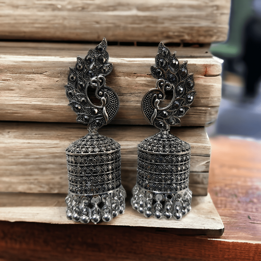 Opal Touch - Oxidized Peacock Jhumka - Jhumka