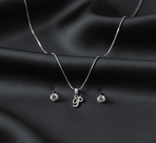 P' Initial Necklace and Cubic Zirconia Stud Earrings Set (Pack of 2) - Opal Touch