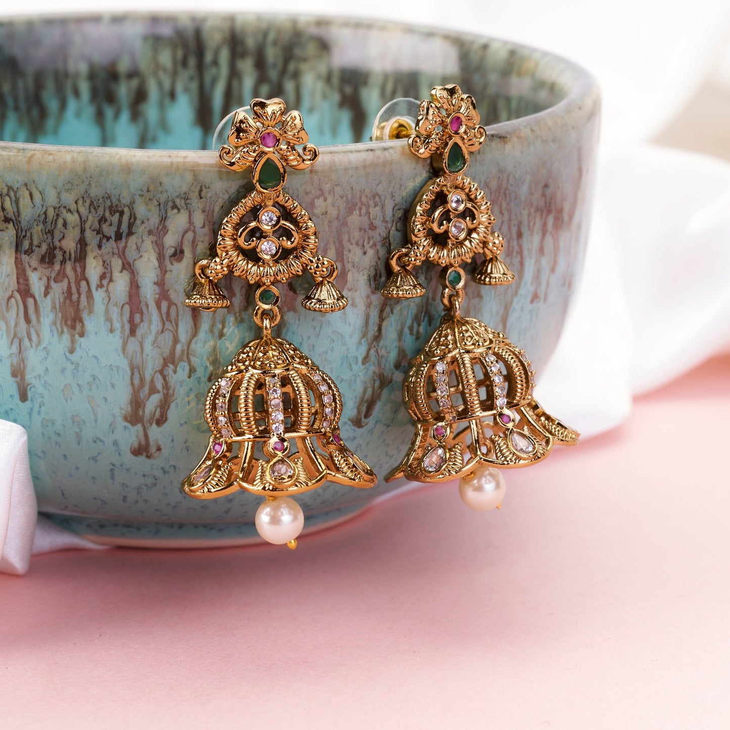 Jhumka - Padma Baali Matte Black Plated Jhumka - Opal Touch