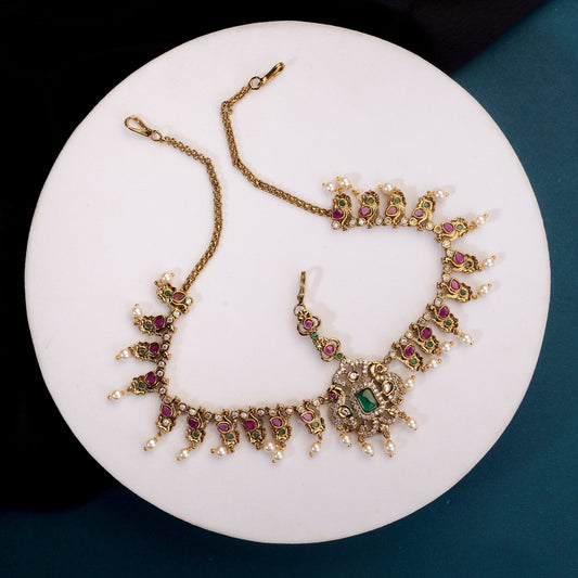 Matha Patti - Padmavati Matte Black Plated Matha Patti - Opal Touch