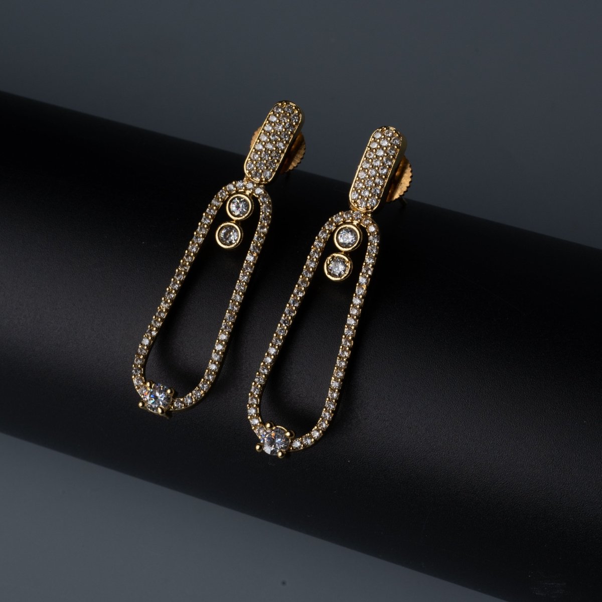 Pave American Diamond Oval Drop Gold Plated Earrings - Opal Touch