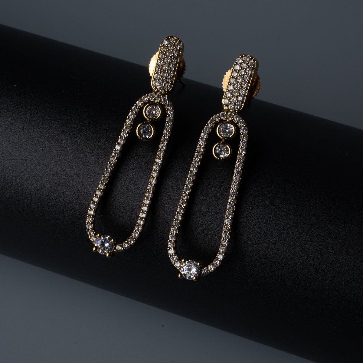 Pave American Diamond Oval Drop Mehendi Plated Earrings - Opal Touch