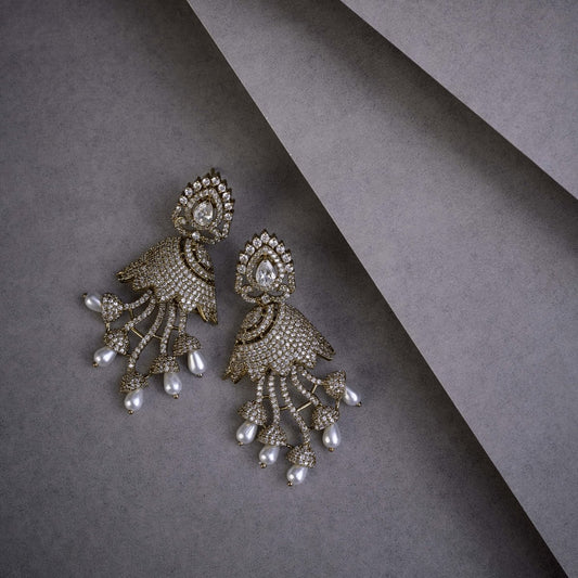 Peacock Design Mehendi Plated Dangle Earrings - Opal Touch