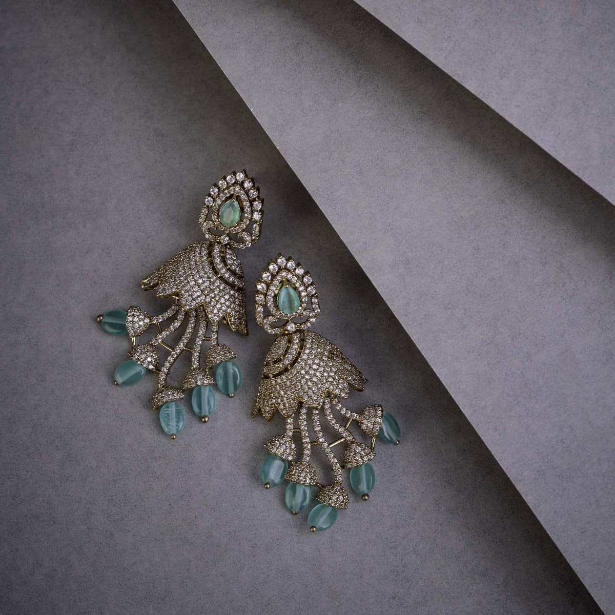 Peacock Design Mehendi Plated Dangle Earrings - Opal Touch