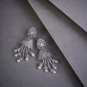 Peacock Design Rhodium Plated Dangle Earrings - Opal Touch
