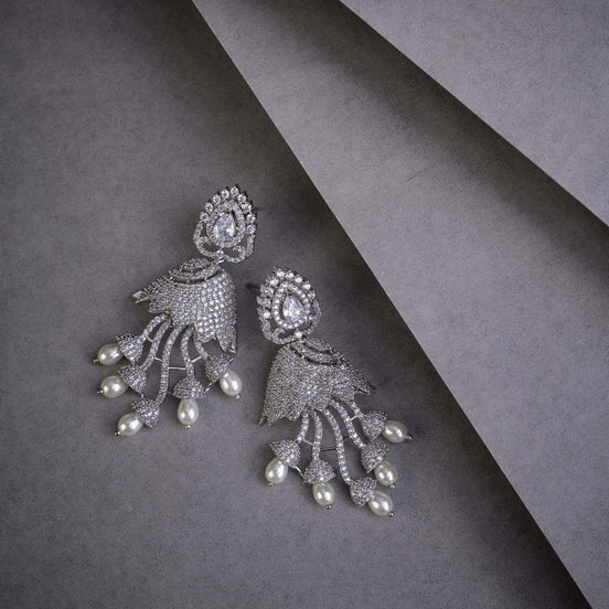 Peacock Design Rhodium Plated Dangle Earrings - Opal Touch