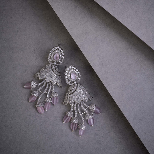 Peacock Design Rhodium Plated Dangle Earrings - Opal Touch