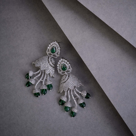 Peacock Design Rhodium Plated Dangle Earrings - Opal Touch