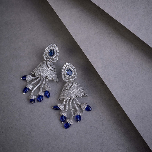 Peacock Design Rhodium Plated Dangle Earrings - Opal Touch