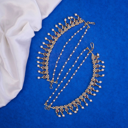 Kaan Chain - Pearl - Encrusted Golden Floral Delight - Opal Touch