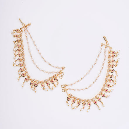 Kaan Chain - Pearl - Encrusted Golden Floral Delight - Opal Touch