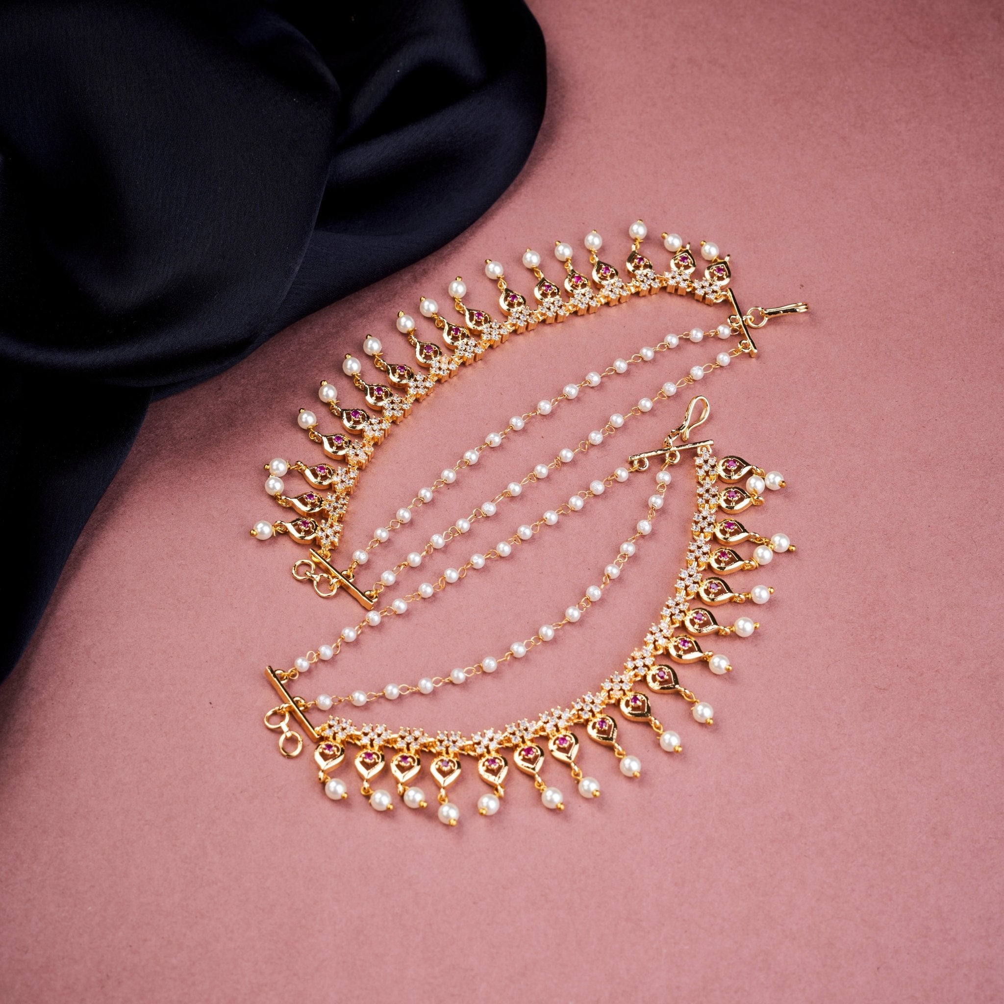 Kaan Chain - Pearl - Encrusted Golden Floral Delight - Opal Touch