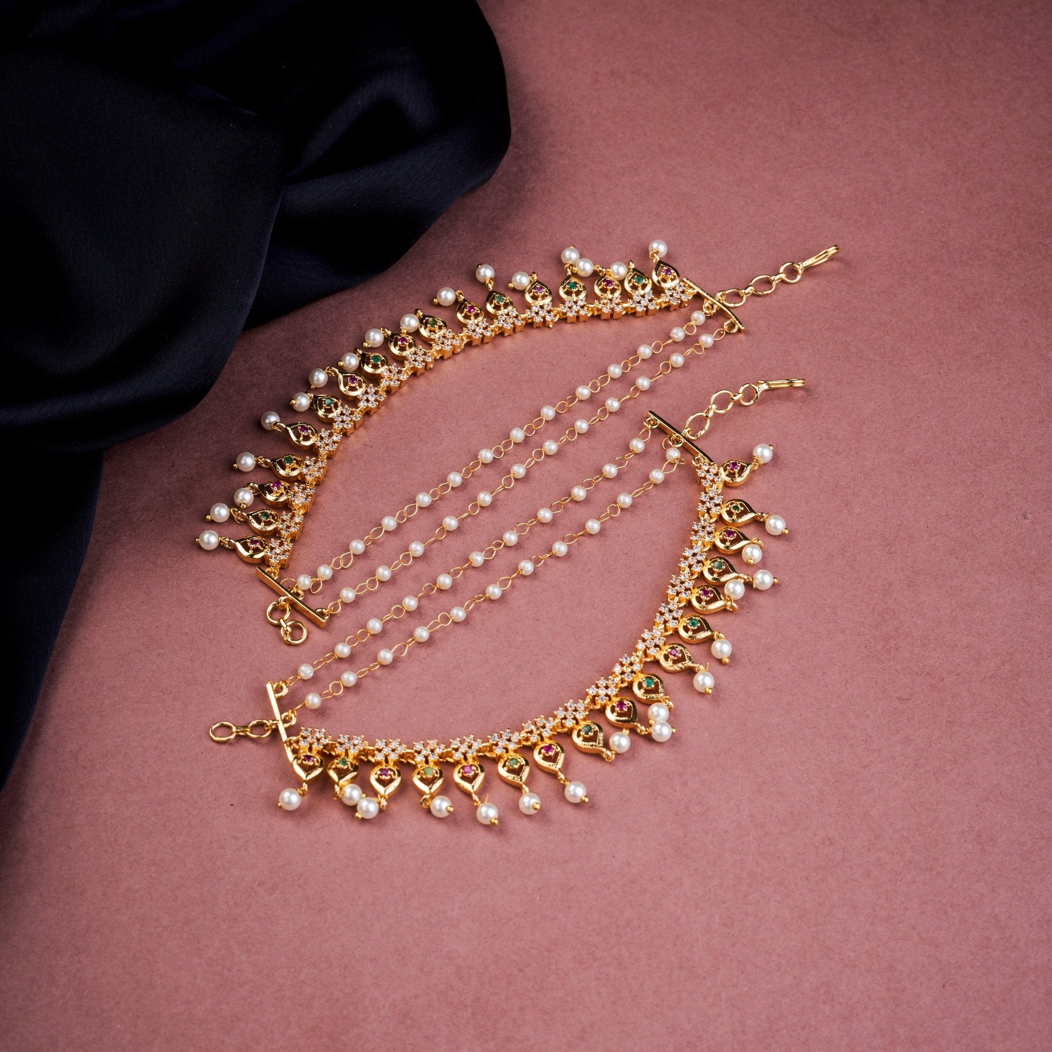 Kaan Chain - Pearl - Encrusted Golden Floral Delight - Opal Touch