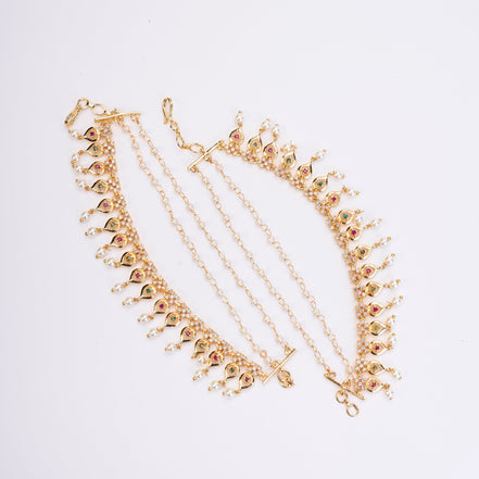 Kaan Chain - Pearl - Encrusted Golden Floral Delight - Opal Touch