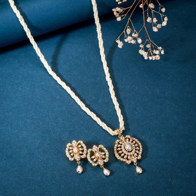 Necklace - Pearl Pendant and Earring Set - Opal Touch