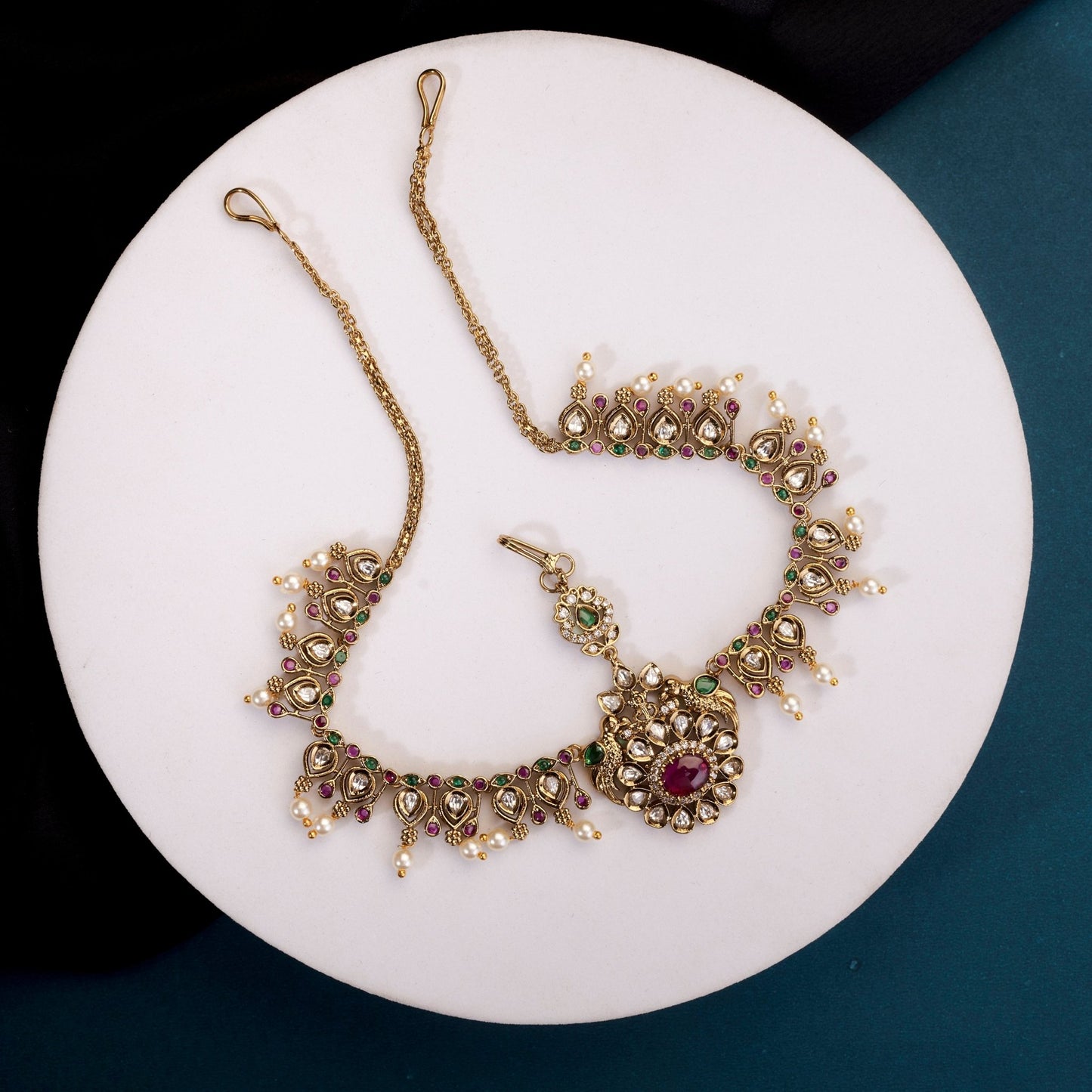 Matha Patti - Pearl Whirl Matte Black Plated Matha Patti - Opal Touch