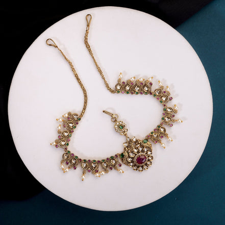 Matha Patti - Pearl Whirl Matte Black Plated Matha Patti - Opal Touch