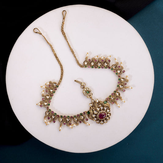 Matha Patti - Pearl Whirl Matte Black Plated Matha Patti - Opal Touch