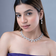Necklace - Petal Whisper Rhodium Necklace - Opal Touch