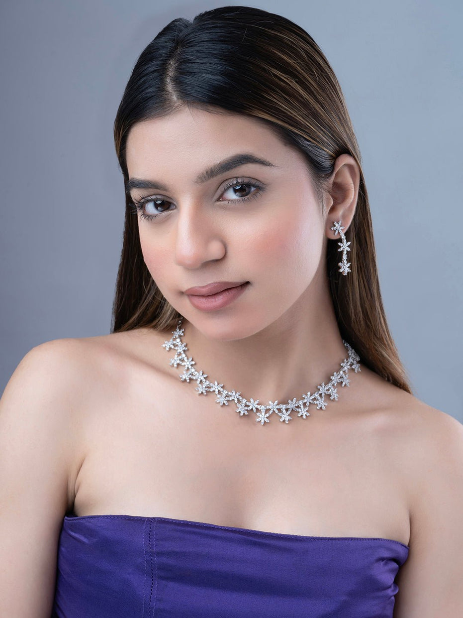 Necklace - Petal Whisper Rhodium Necklace - Opal Touch