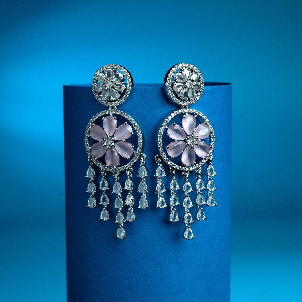 Pink Stone American Diamond Dangler Earrings - Opal Touch