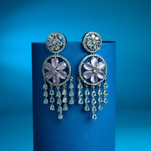 Pink Stone American Diamond Dangler Earrings - Opal Touch