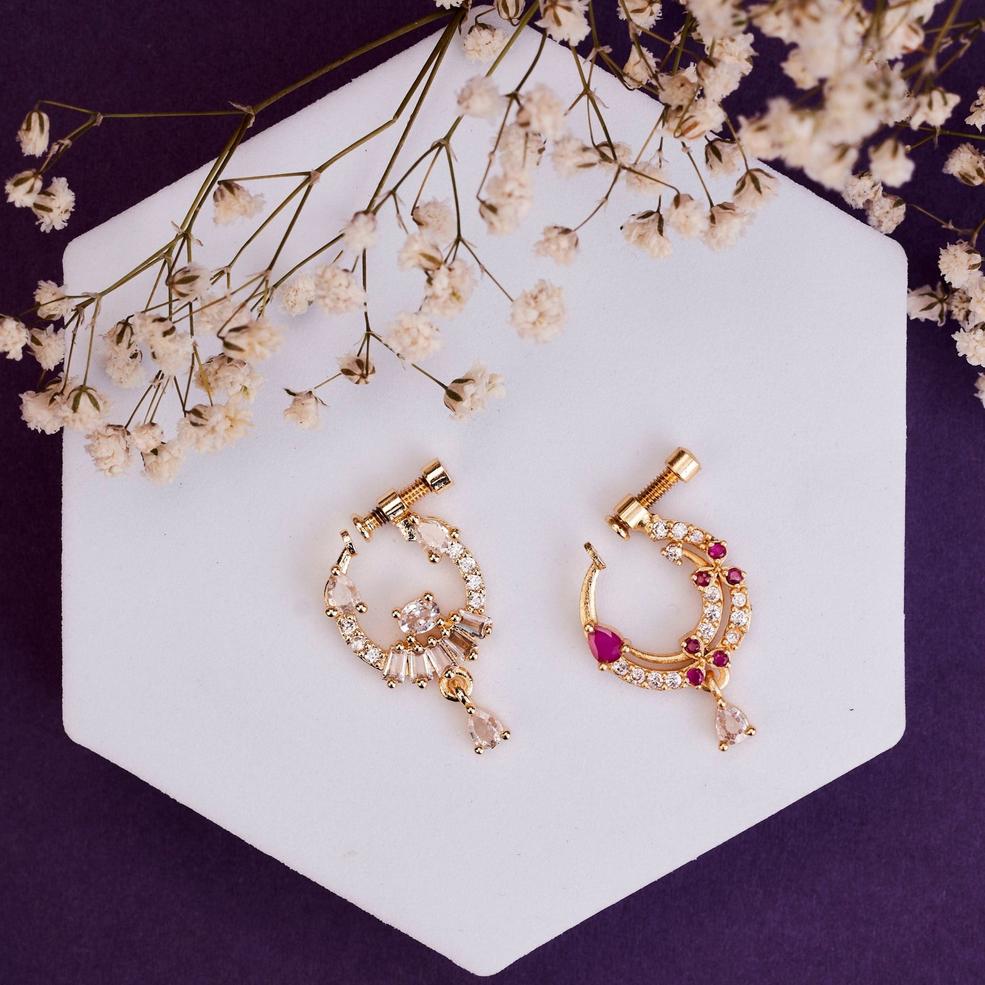 Nose Pin - Pleasurable Gold Plated Combo Nose Pin - Opal Touch